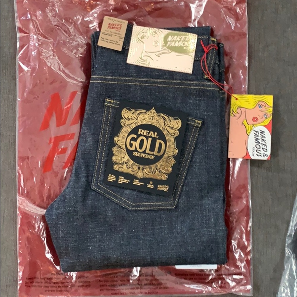 Naked & Famous Denim Real Gold Selvedge Jeans.